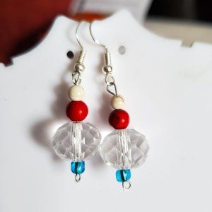 Silver Tone Hook Glass and Jasper Bead Dangle Earrings Tony Alexander Jewelry